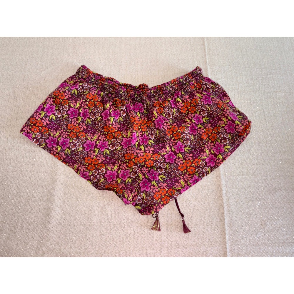 Victoria's Secret Floral Pajama Shorts Small Pink Purple Smocked Tassle